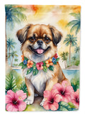Tibetan Spaniel Luau House Flag 28x40 Porch Sleeve Pole Decorative Outside Yard Banner Artwork Wall Hanging, Polyester