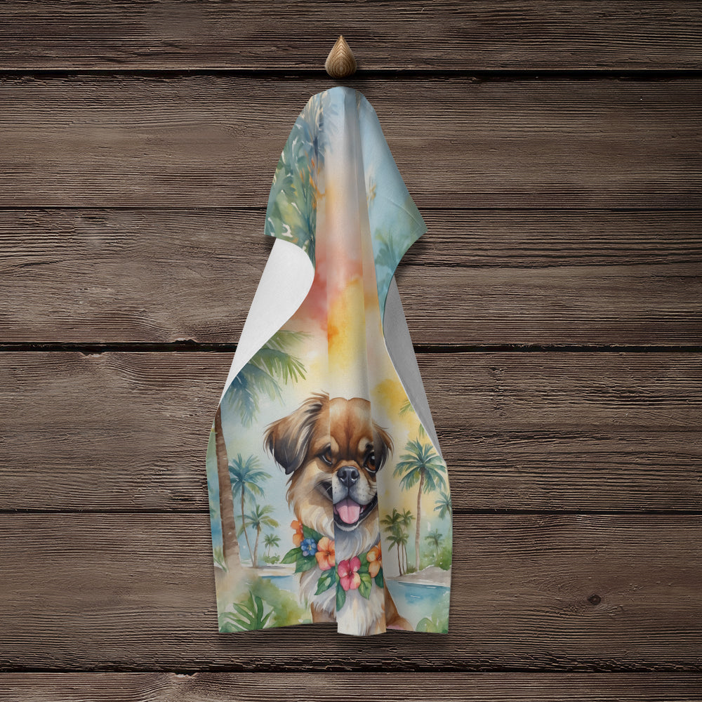Tibetan Spaniel Luau Kitchen Towel Velour Plush Front and Cotton Loop Back Machine Washable
