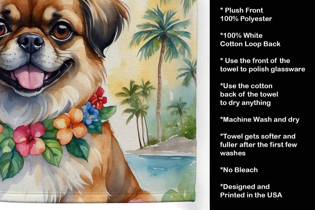 Tibetan Spaniel Luau Kitchen Towel Velour Plush Front and Cotton Loop Back Machine Washable
