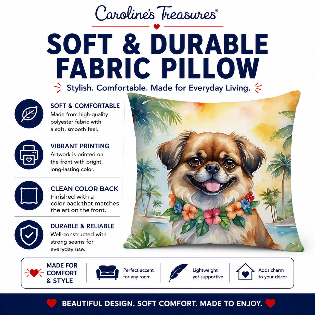 Tibetan Spaniel Luau Decorative Throw Pillow 14x14 Indoor Outdoor Accent Cushion, Fabric Cover with Insert for Sofa, Bed, Porch & Living Room