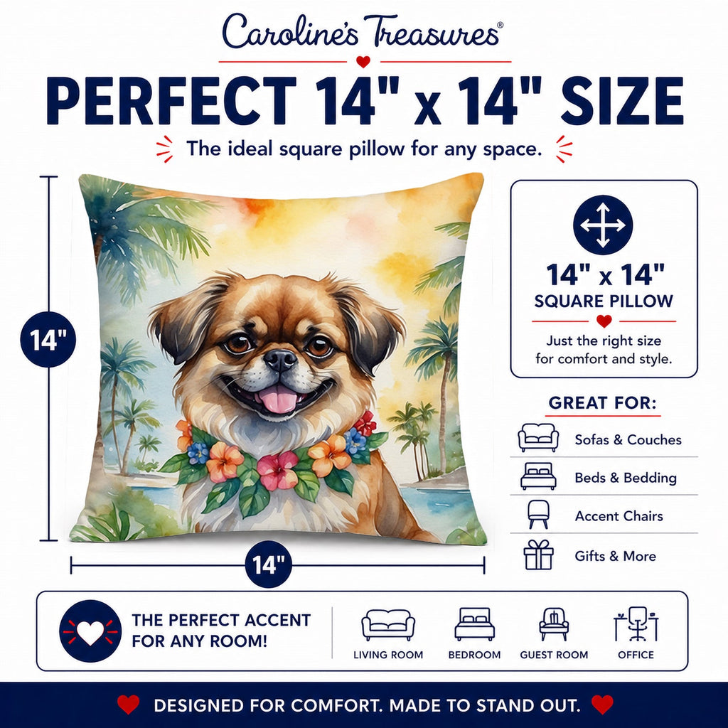 Tibetan Spaniel Luau Decorative Throw Pillow 14x14 Indoor Outdoor Accent Cushion, Fabric Cover with Insert for Sofa, Bed, Porch & Living Room