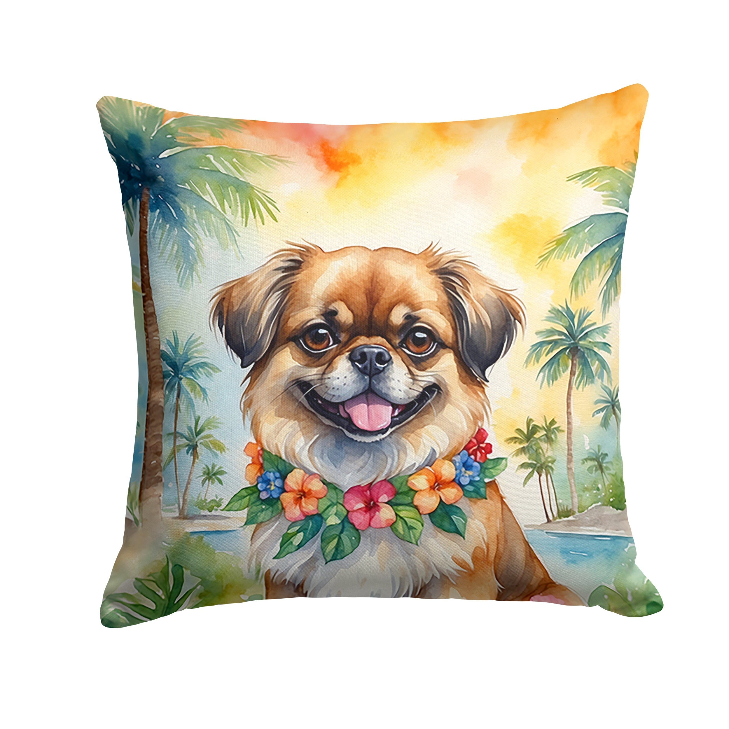 Tibetan Spaniel Luau Decorative Throw Pillow 18x18 Indoor Outdoor Accent Cushion, Fabric Cover with Insert for Sofa, Bed, Porch & Living Room