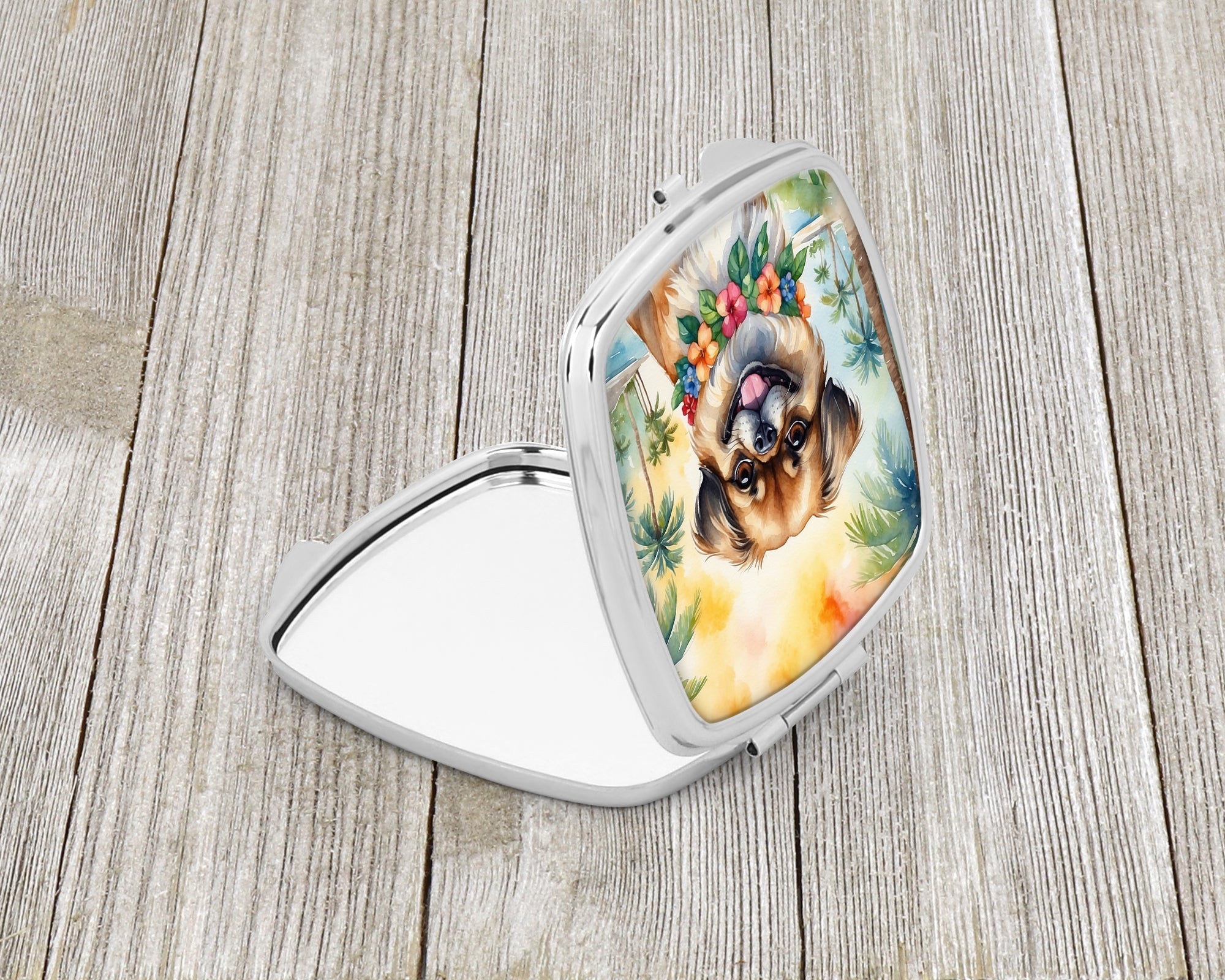 Tibetan Spaniel Luau Compact Mirror Decorative Travel Makeup Mirror for Women Girls Gifts Pocket Makeup Mirror Folding Handheld