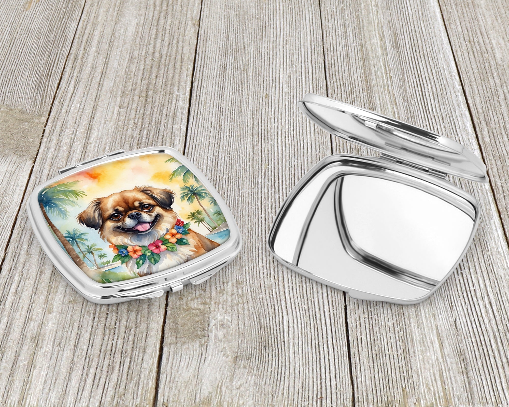 Tibetan Spaniel Luau Compact Mirror Decorative Travel Makeup Mirror for Women Girls Gifts Pocket Makeup Mirror Folding Handheld