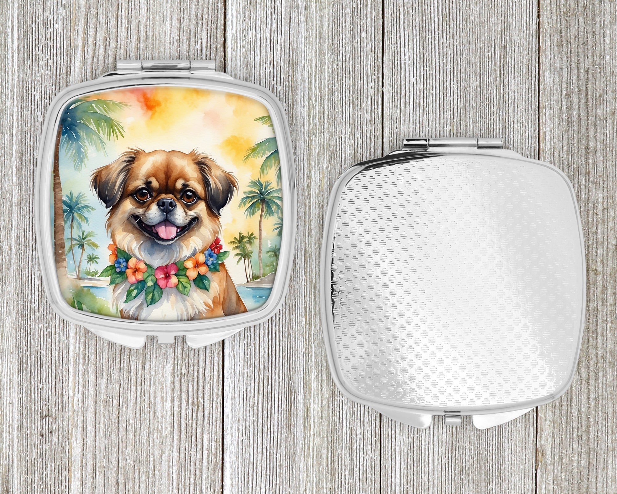 Tibetan Spaniel Luau Compact Mirror Decorative Travel Makeup Mirror for Women Girls Gifts Pocket Makeup Mirror Folding Handheld