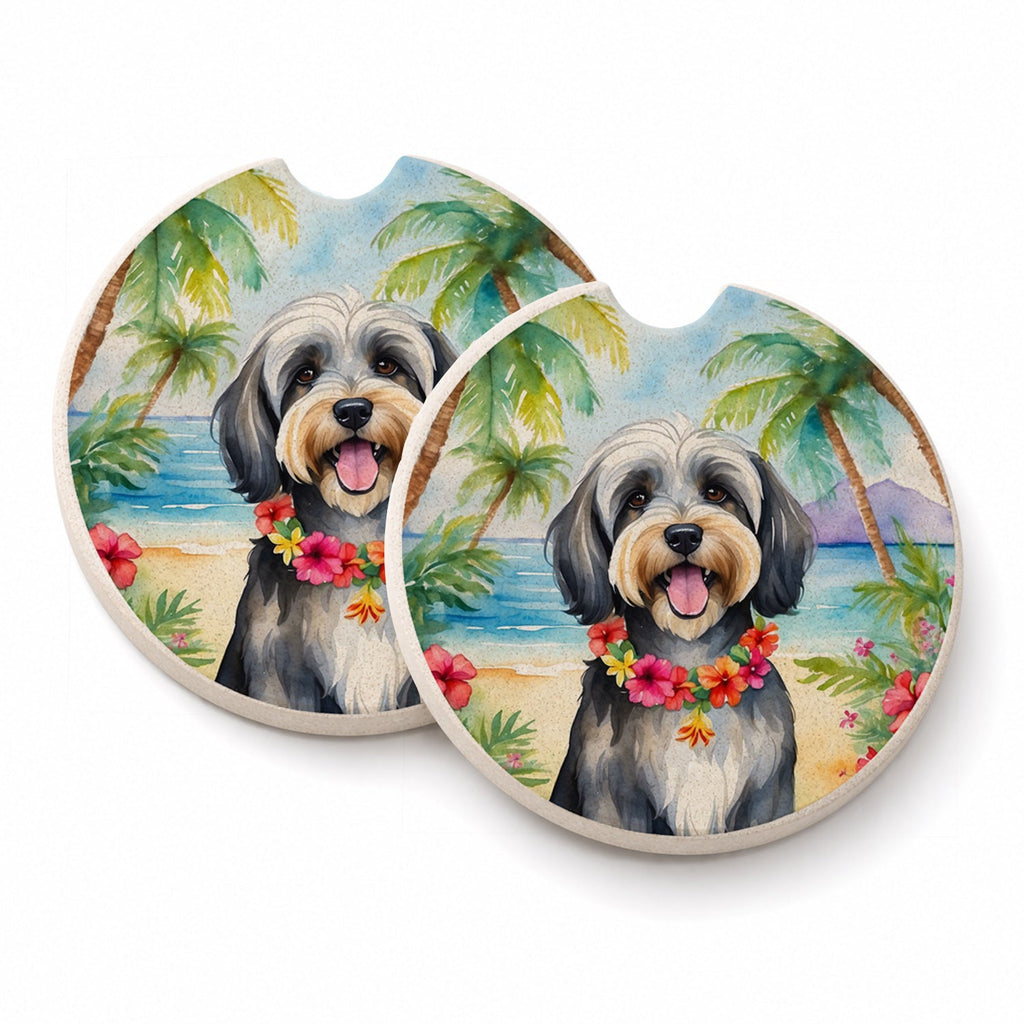 Tibetan Terrier Luau Set of 2 Cup Holder Car Coasters Absorbent Round Sandstone Coasters Gifts for Men or Women, 2.5, Multicolor