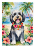 Tibetan Terrier Luau House Flag 28x40 Porch Sleeve Pole Decorative Outside Yard Banner Artwork Wall Hanging, Polyester