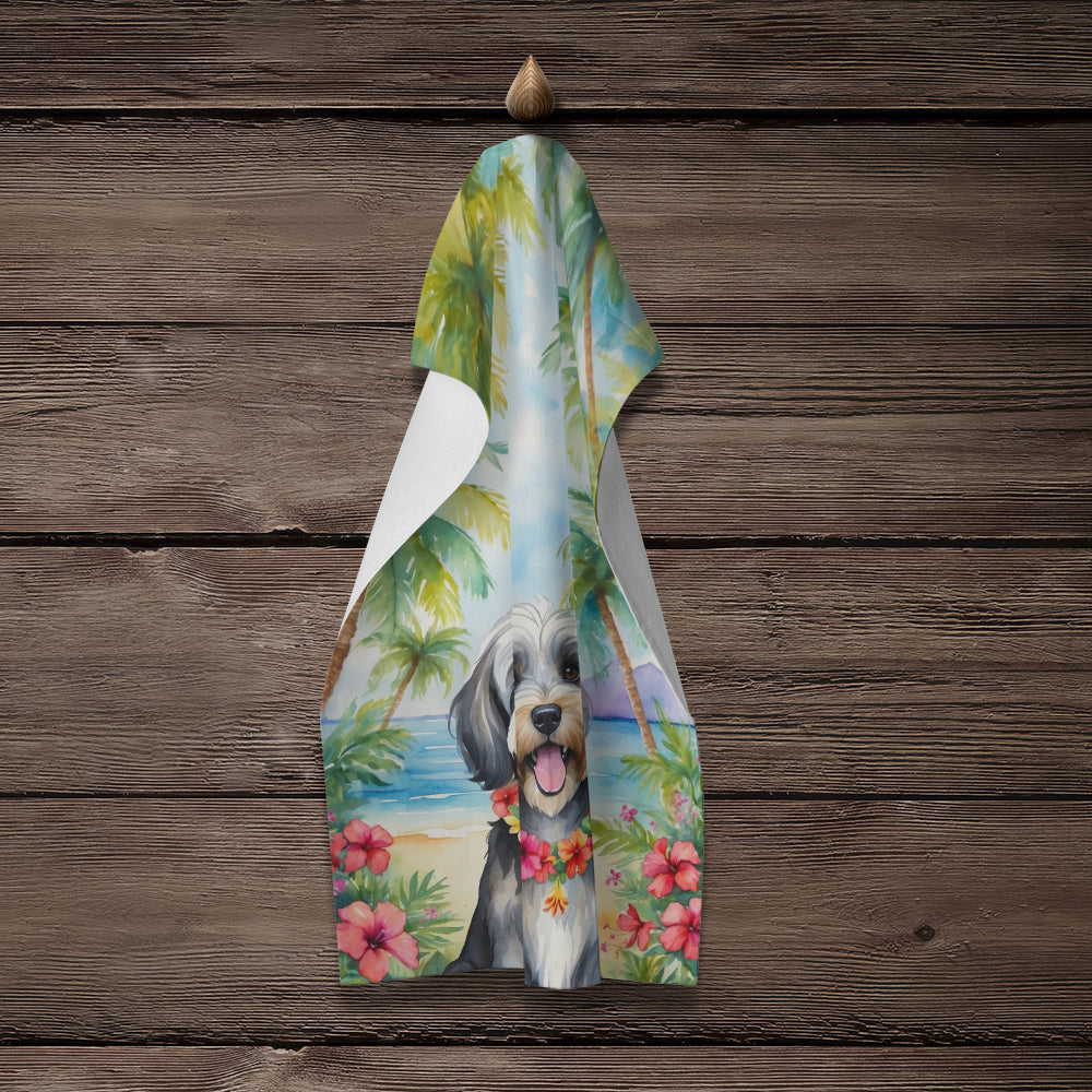 Tibetan Terrier Luau Kitchen Towel Velour Plush Front and Cotton Loop Back Machine Washable