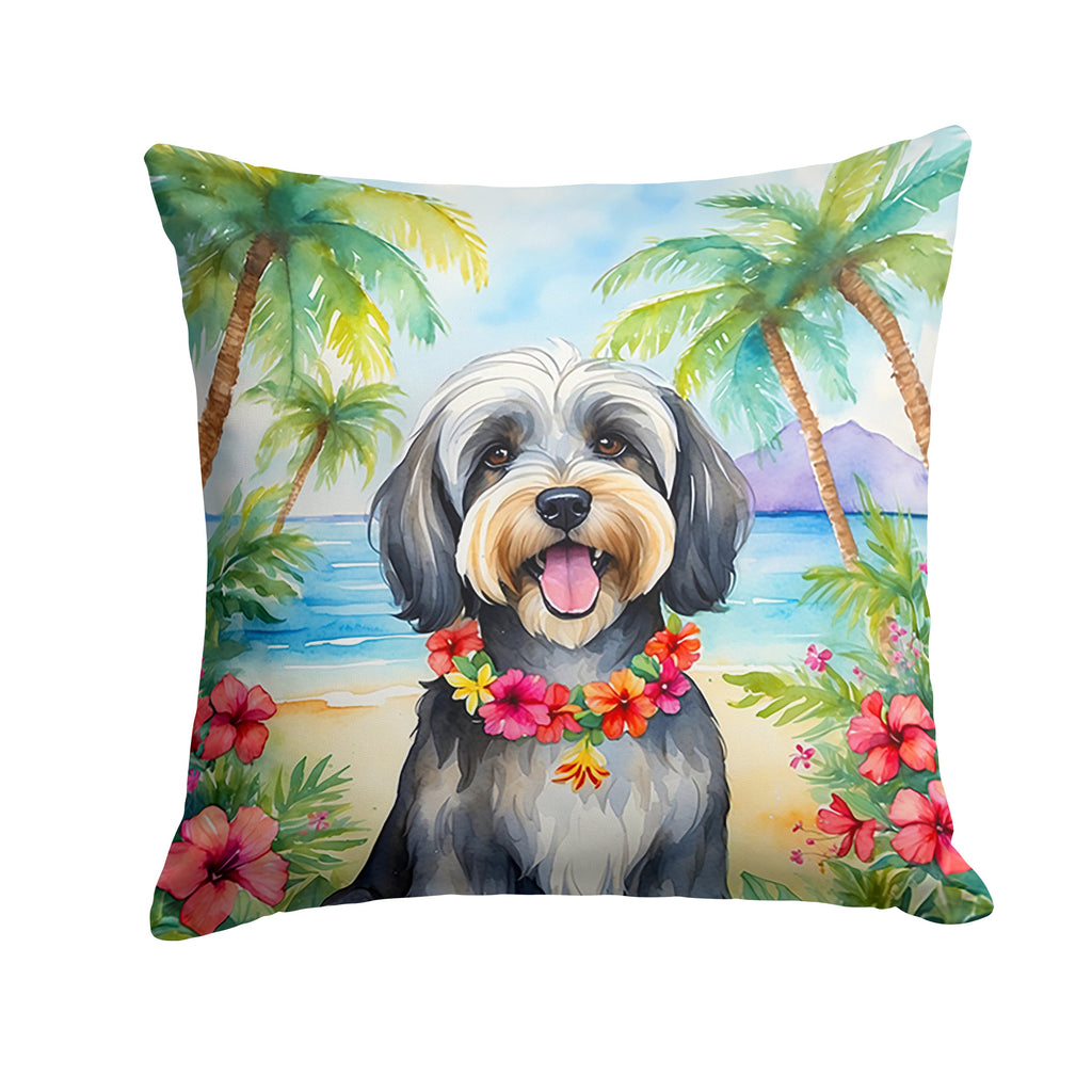 Tibetan Terrier Luau Decorative Throw Pillow 14x14 Indoor Outdoor Accent Cushion, Fabric Cover with Insert for Sofa, Bed, Porch & Living Room