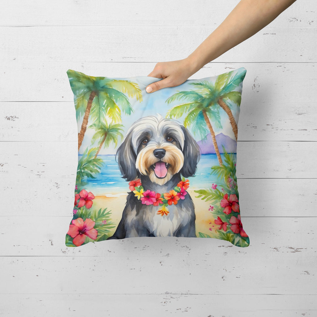 Tibetan Terrier Luau Decorative Throw Pillow 18x18 Indoor Outdoor Accent Cushion, Fabric Cover with Insert for Sofa, Bed, Porch & Living Room