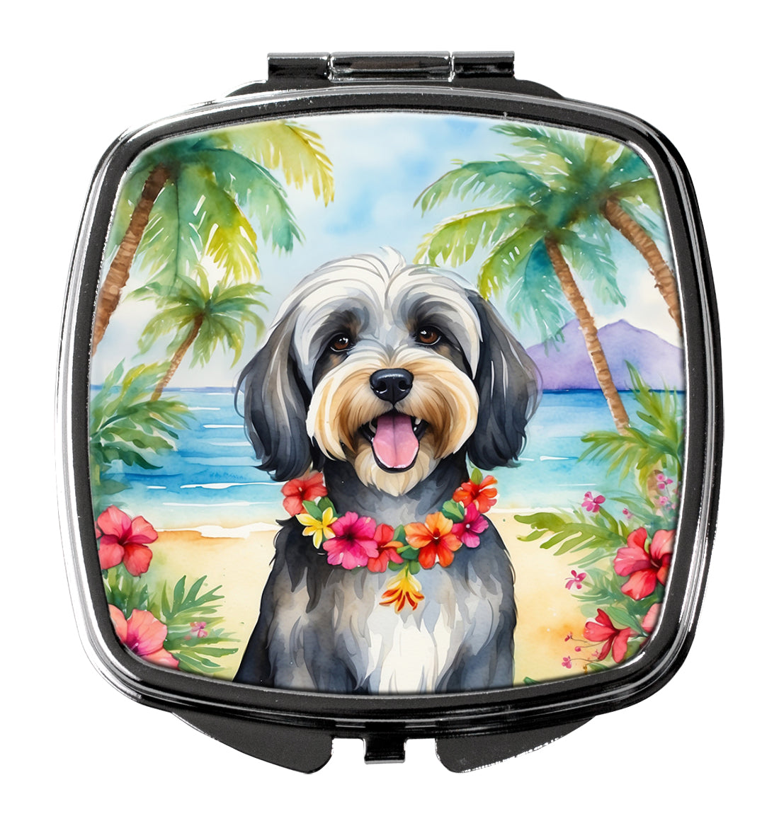 Tibetan Terrier Luau Compact Mirror Decorative Travel Makeup Mirror for Women Girls Gifts Pocket Makeup Mirror Folding Handheld
