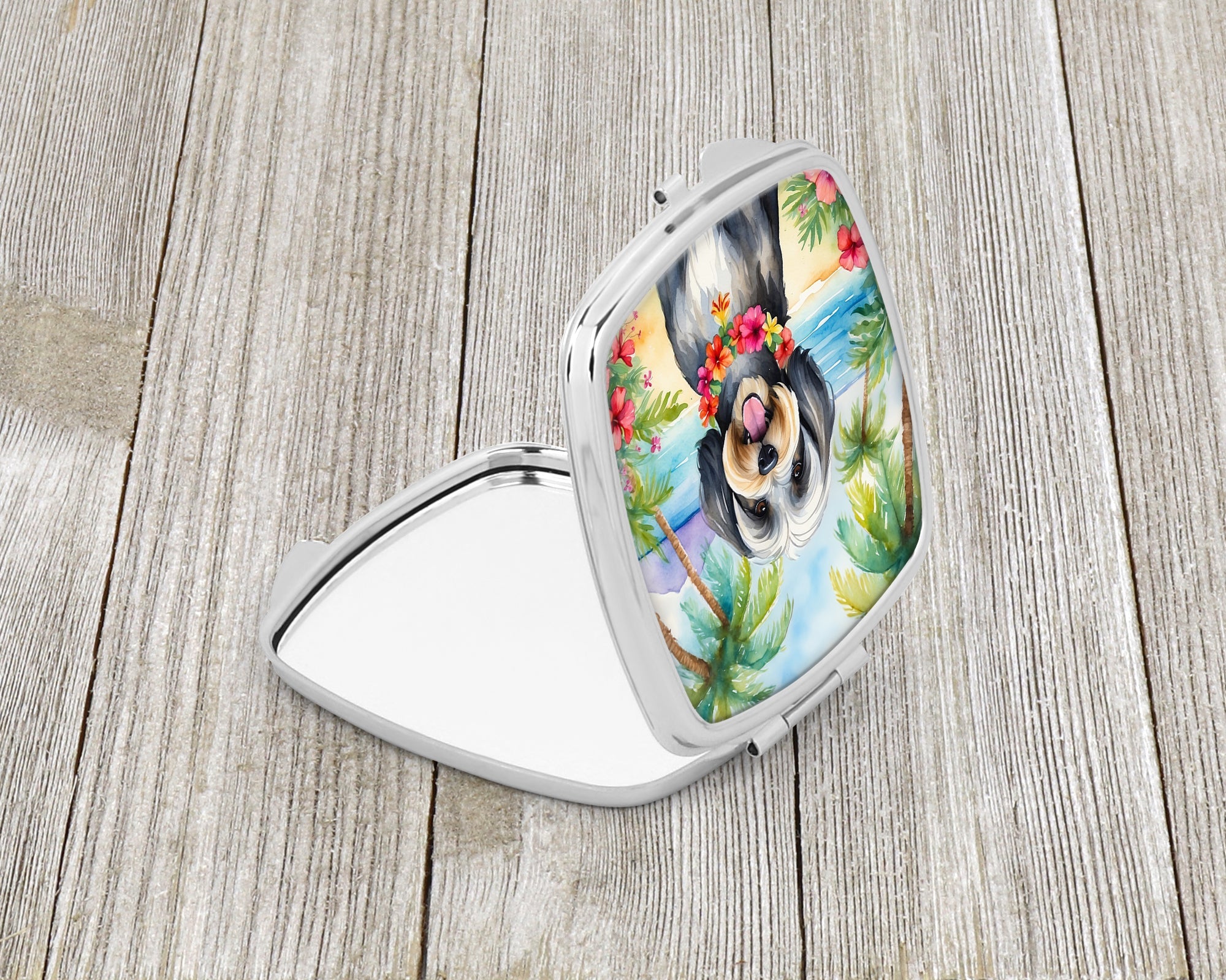 Tibetan Terrier Luau Compact Mirror Decorative Travel Makeup Mirror for Women Girls Gifts Pocket Makeup Mirror Folding Handheld
