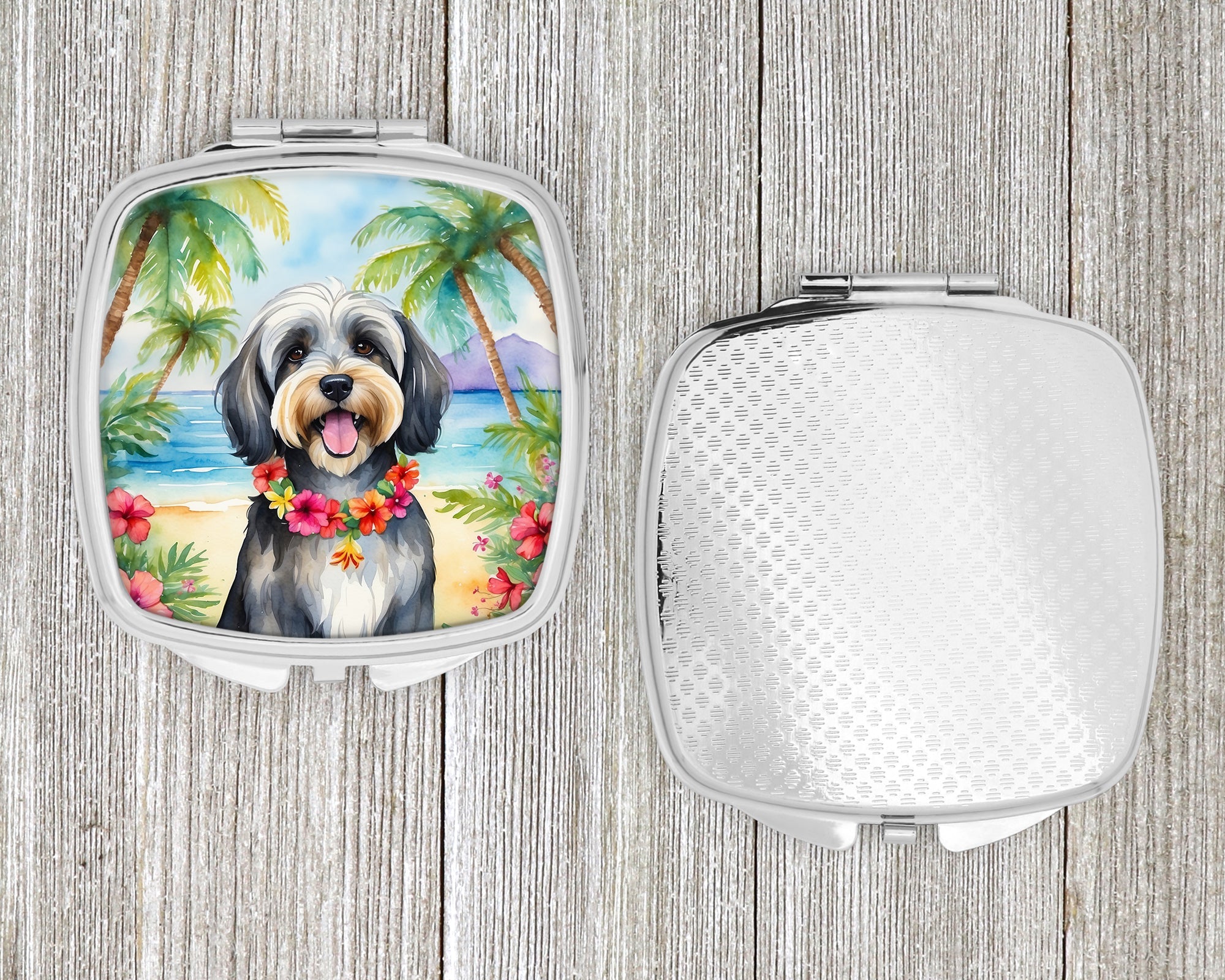 Tibetan Terrier Luau Compact Mirror Decorative Travel Makeup Mirror for Women Girls Gifts Pocket Makeup Mirror Folding Handheld