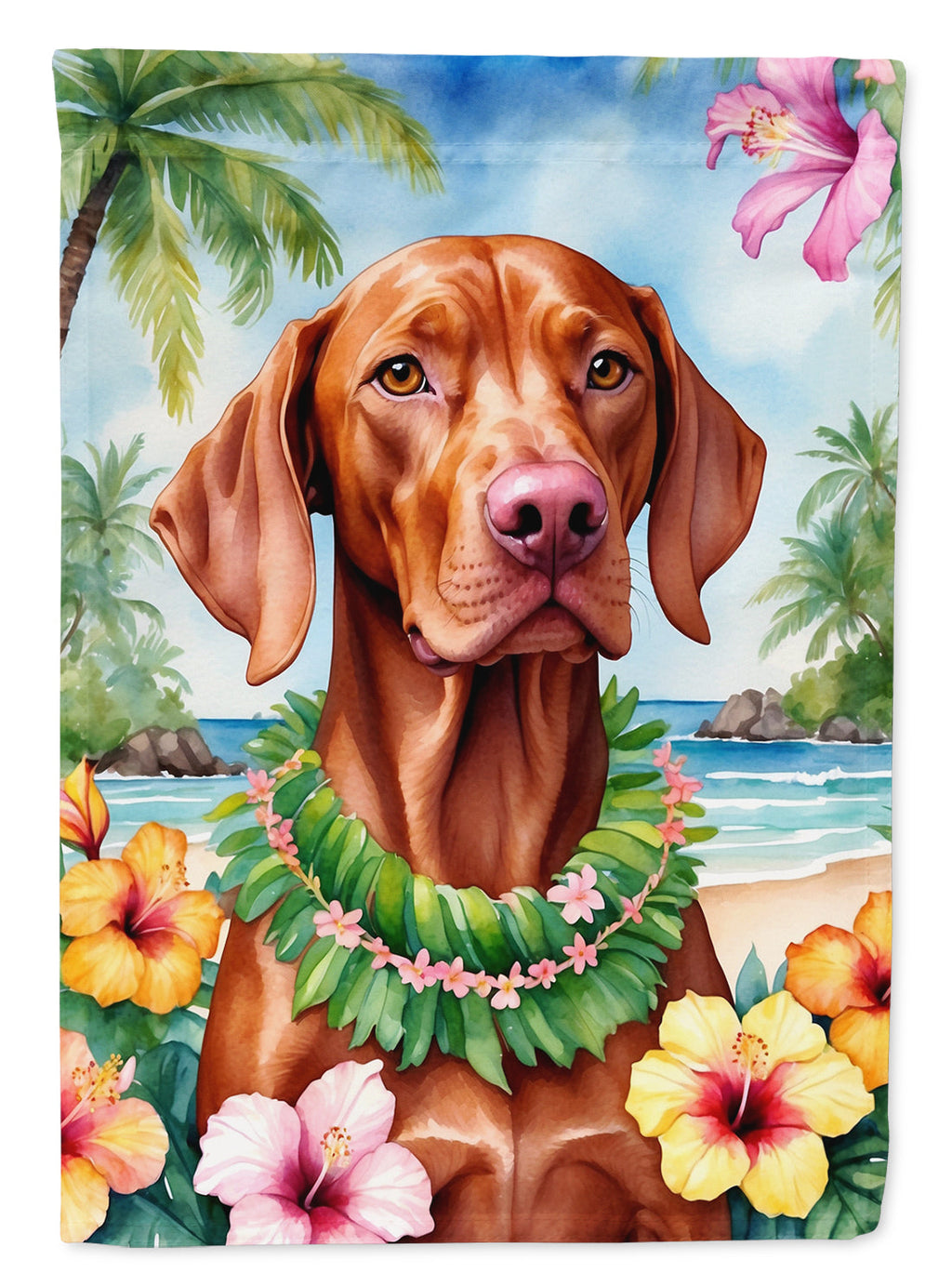 Vizsla Luau House Flag 28x40 Porch Sleeve Pole Decorative Outside Yard Banner Artwork Wall Hanging, Polyester