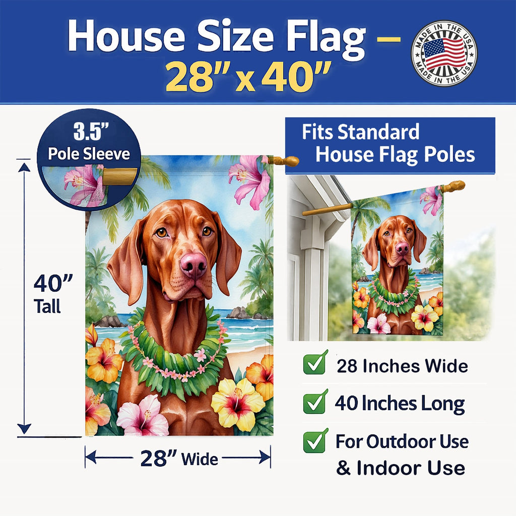 Vizsla Luau House Flag 28x40 Porch Sleeve Pole Decorative Outside Yard Banner Artwork Wall Hanging, Polyester
