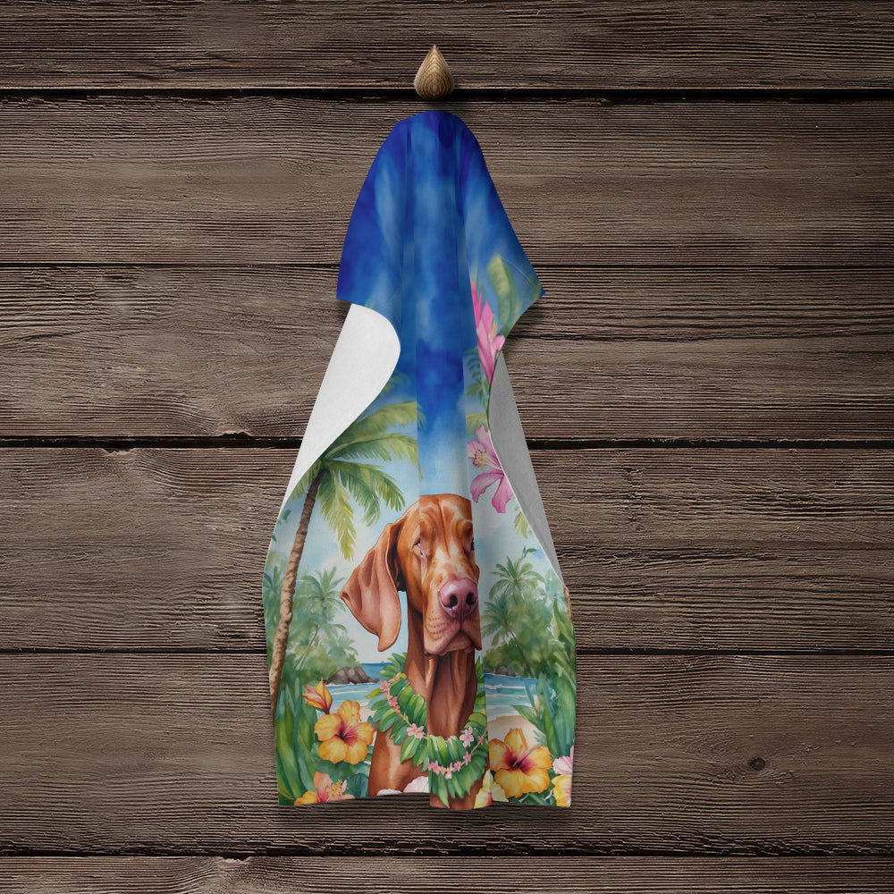 Vizsla Luau Kitchen Towel Velour Plush Front and Cotton Loop Back Machine Washable