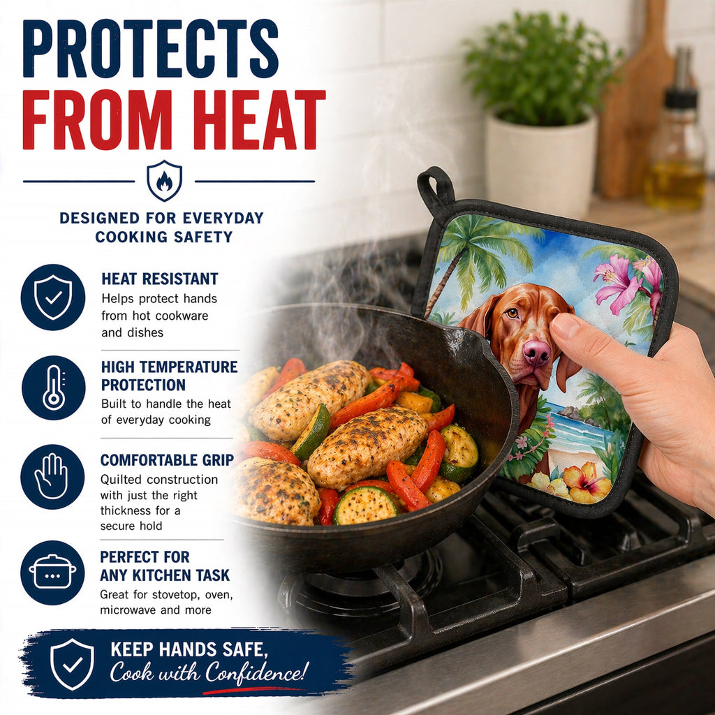 Vizsla Luau Pot Holder Set of 2 Heat Resistant Quilted Hot Pads 7.5 x 7.5 Inch, Insulated Kitchen Trivets for Cooking & Baking