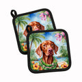Vizsla Luau Pot Holder Set of 2 Heat Resistant Quilted Hot Pads 7.5 x 7.5 Inch, Insulated Kitchen Trivets for Cooking & Baking