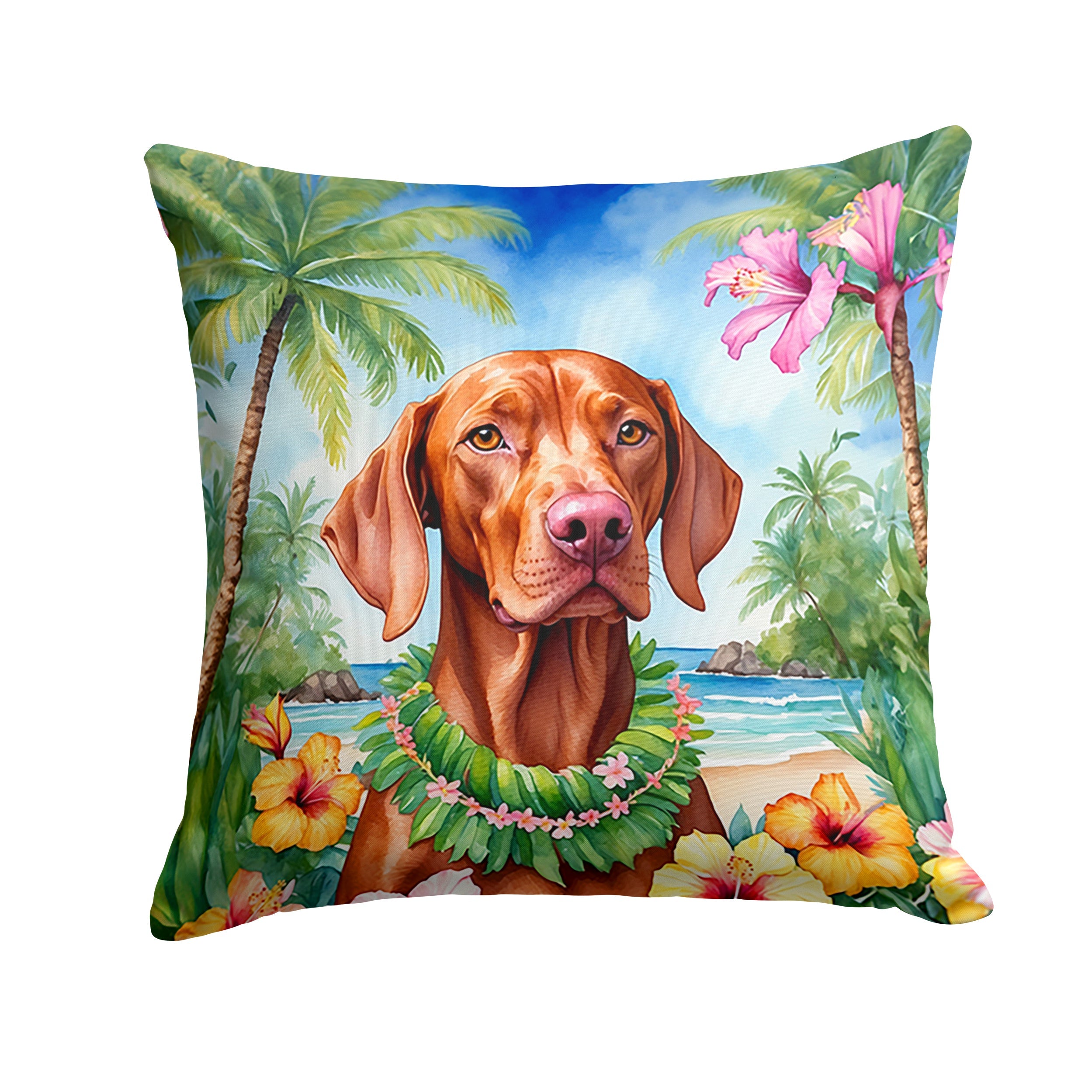 Vizsla Luau Decorative Throw Pillow 18x18 Indoor Outdoor Accent Cushion, Fabric Cover with Insert for Sofa, Bed, Porch & Living Room