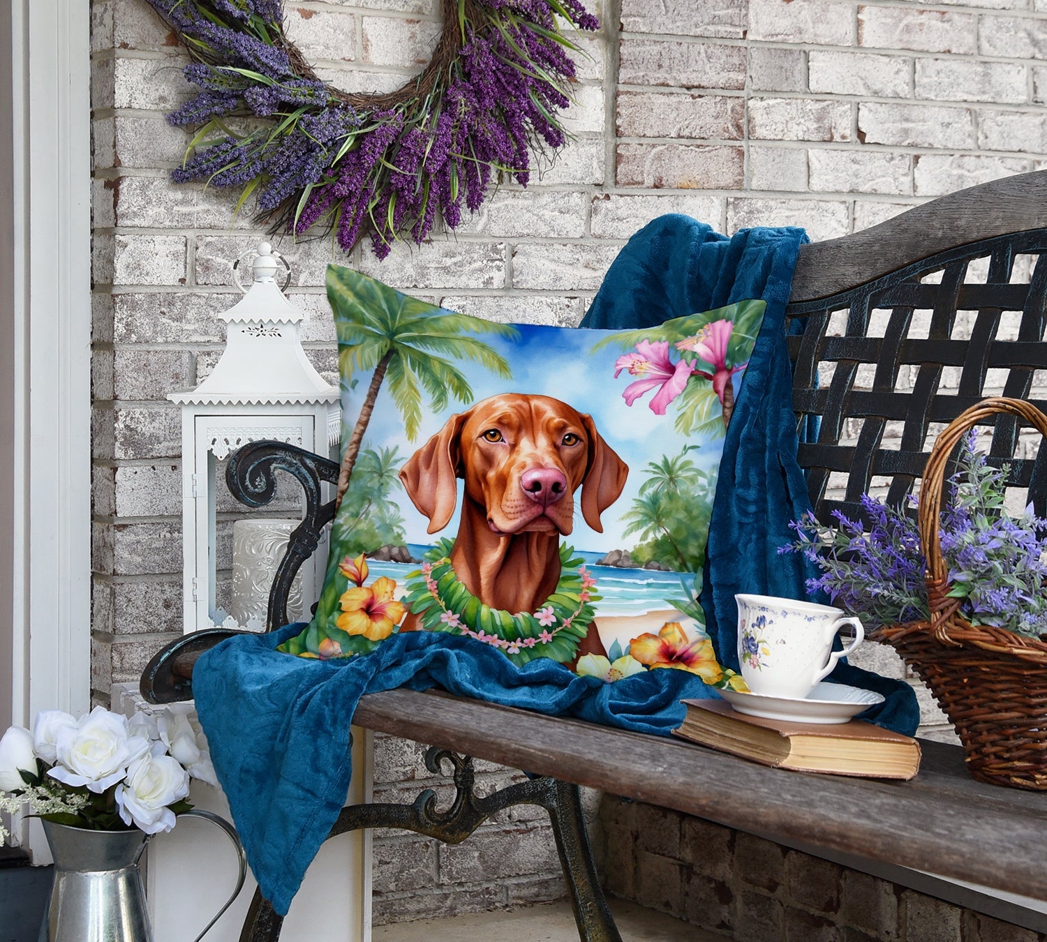 Vizsla Luau Decorative Throw Pillow 18x18 Indoor Outdoor Accent Cushion, Fabric Cover with Insert for Sofa, Bed, Porch & Living Room