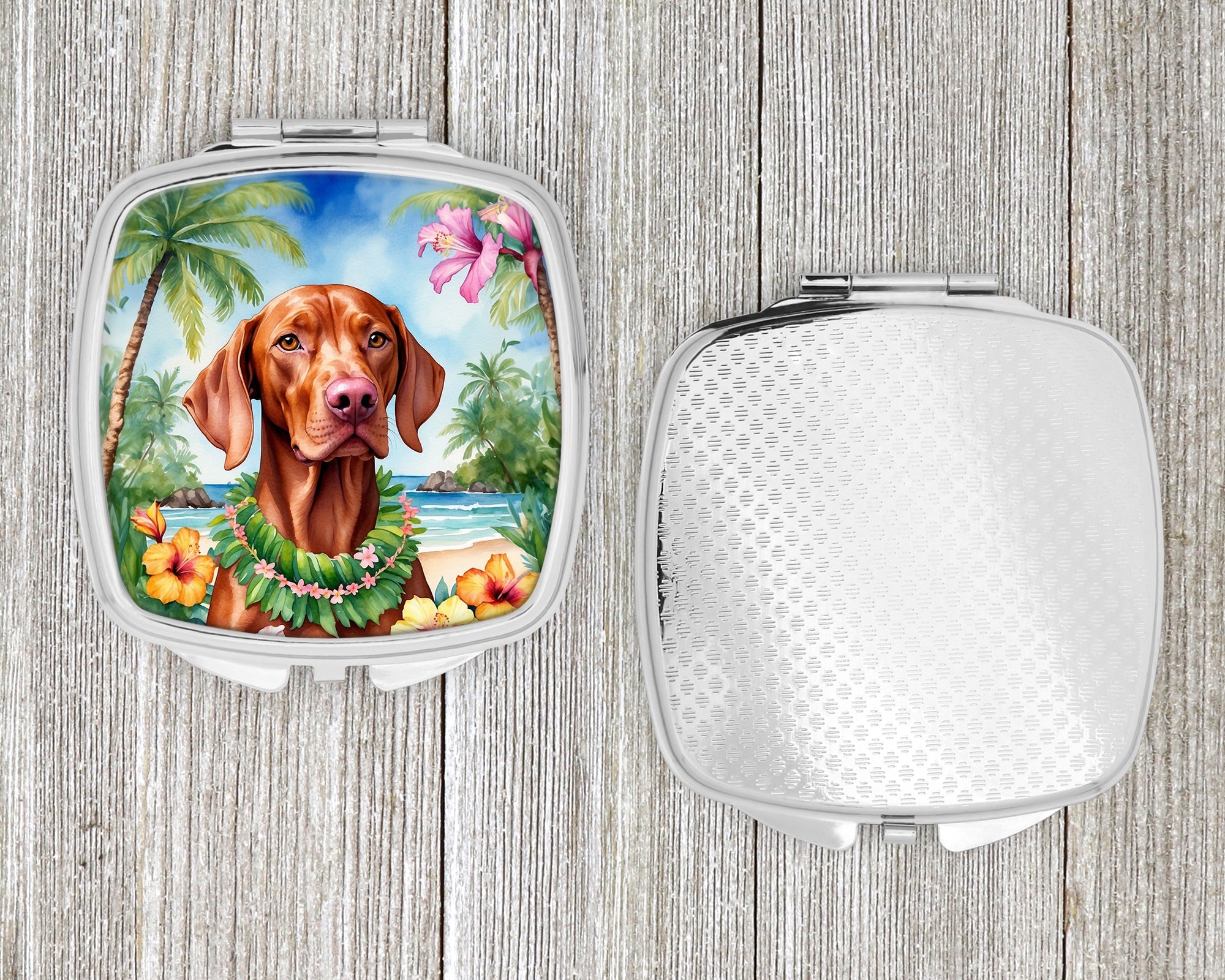 Vizsla Luau Compact Mirror Decorative Travel Makeup Mirror for Women Girls Gifts Pocket Makeup Mirror Folding Handheld
