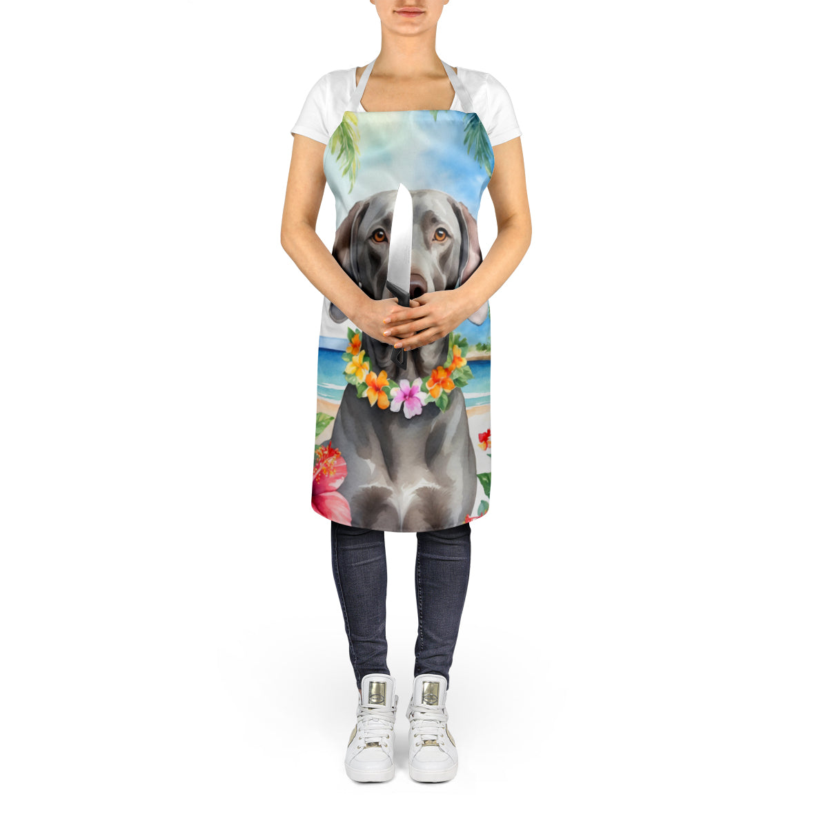 Weimaraner Luau Apron Cooking Kitchen Server Baking Crafts Gardening for Adult Women Men, Unisex, Large, Multicolor