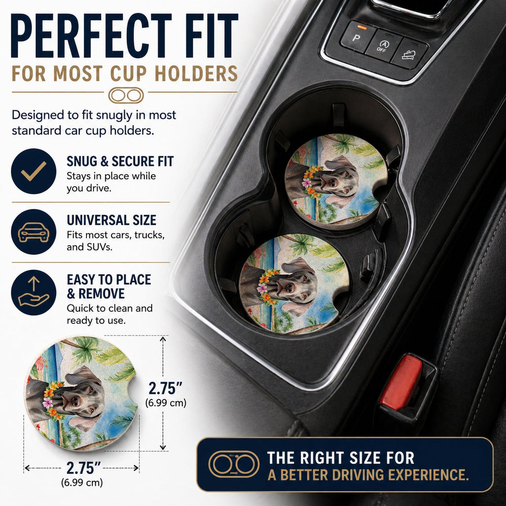 Weimaraner Luau Set of 2 Cup Holder Car Coasters Absorbent Round Sandstone Coasters Gifts for Men or Women, 2.5, Multicolor