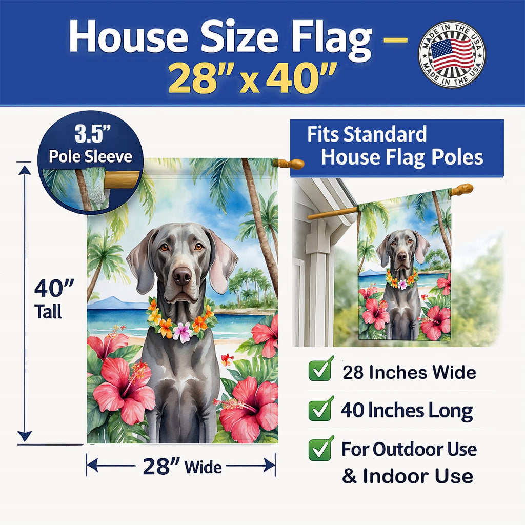 Weimaraner Luau House Flag 28x40 Porch Sleeve Pole Decorative Outside Yard Banner Artwork Wall Hanging, Polyester