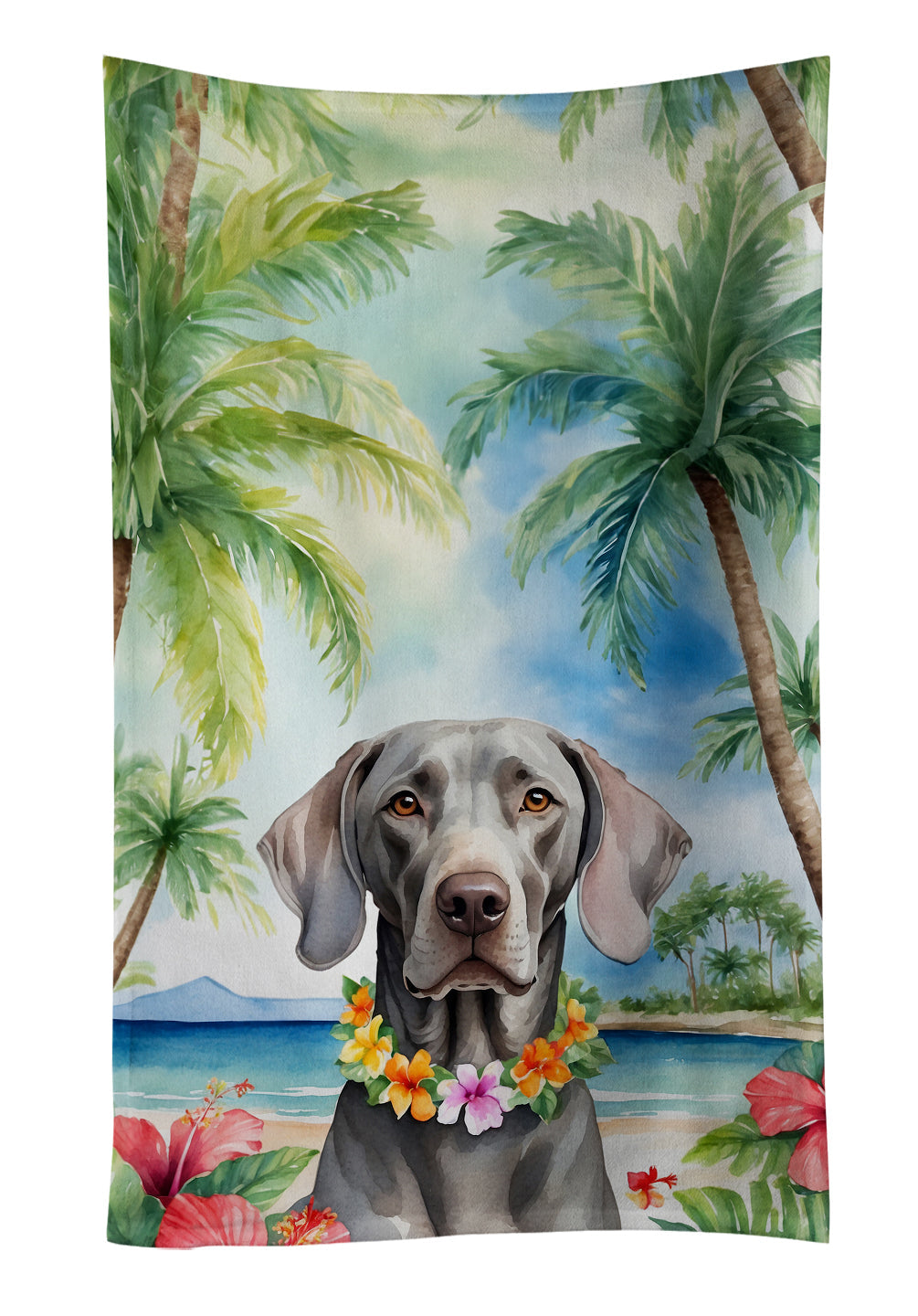 Weimaraner Luau Kitchen Towel Velour Plush Front and Cotton Loop Back Machine Washable