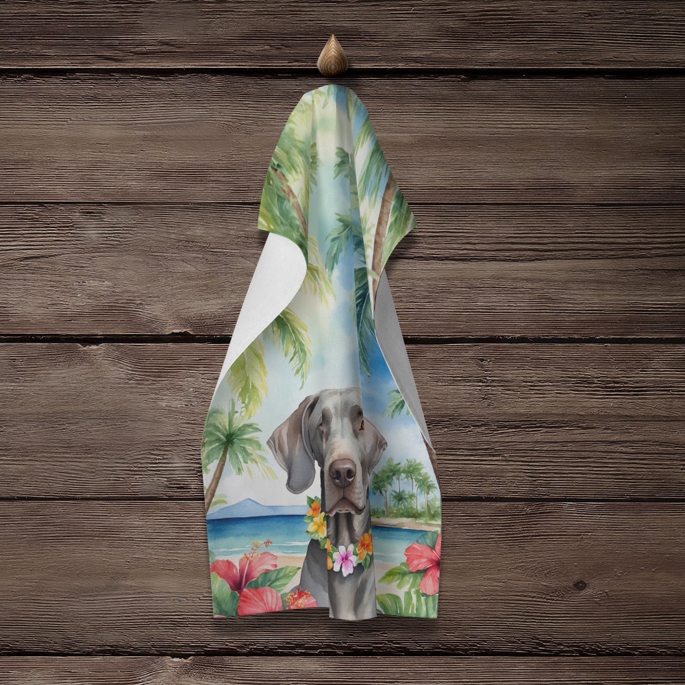 Weimaraner Luau Kitchen Towel Velour Plush Front and Cotton Loop Back Machine Washable