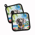 Weimaraner Luau Pot Holder Set of 2 Heat Resistant Quilted Hot Pads 7.5 x 7.5 Inch, Insulated Kitchen Trivets for Cooking & Baking