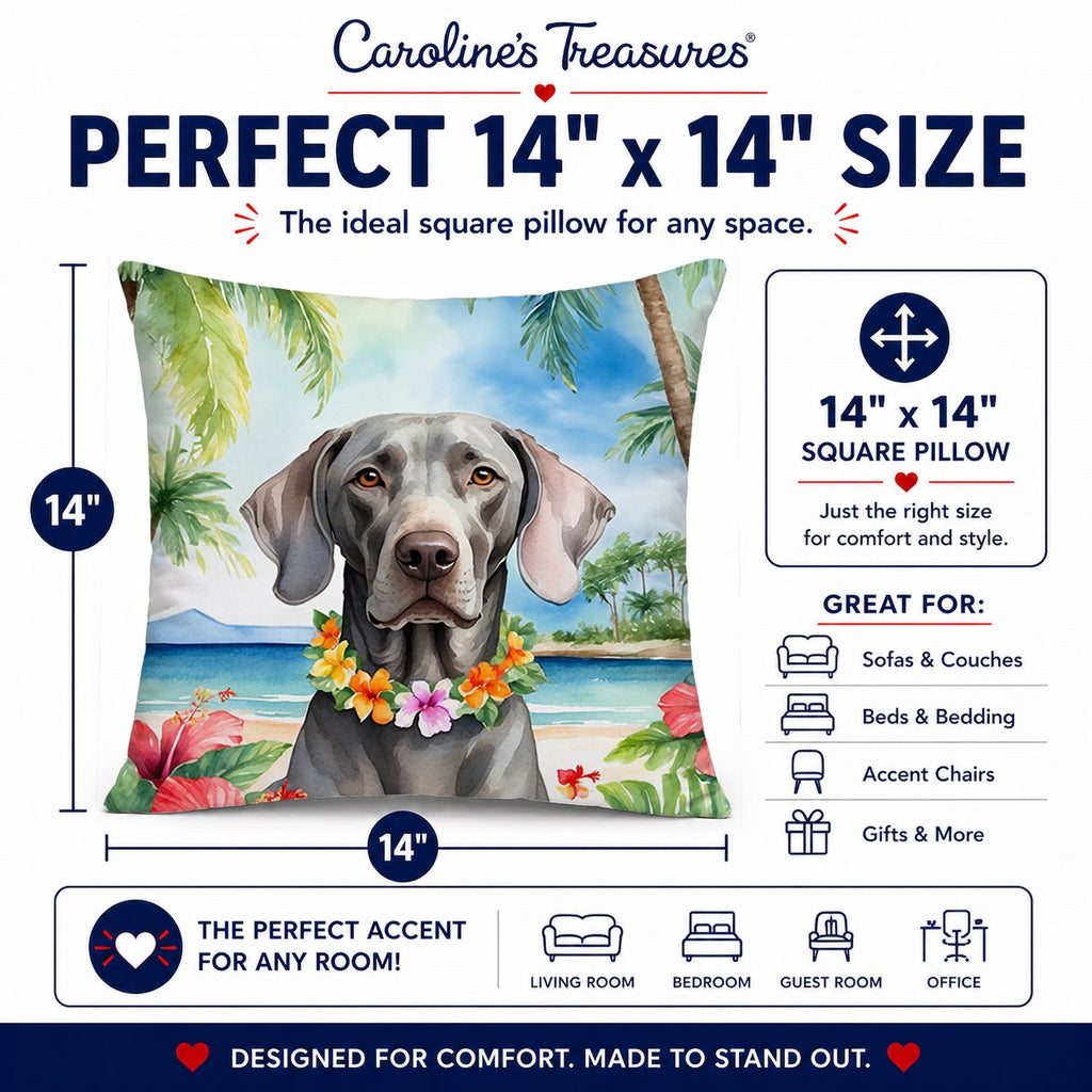 Weimaraner Luau Decorative Throw Pillow 14x14 Indoor Outdoor Accent Cushion, Fabric Cover with Insert for Sofa, Bed, Porch & Living Room