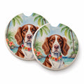 Welsh Springer Spaniel Luau Set of 2 Cup Holder Car Coasters Absorbent Round Sandstone Coasters Gifts for Men or Women, 2.5, Multicolor