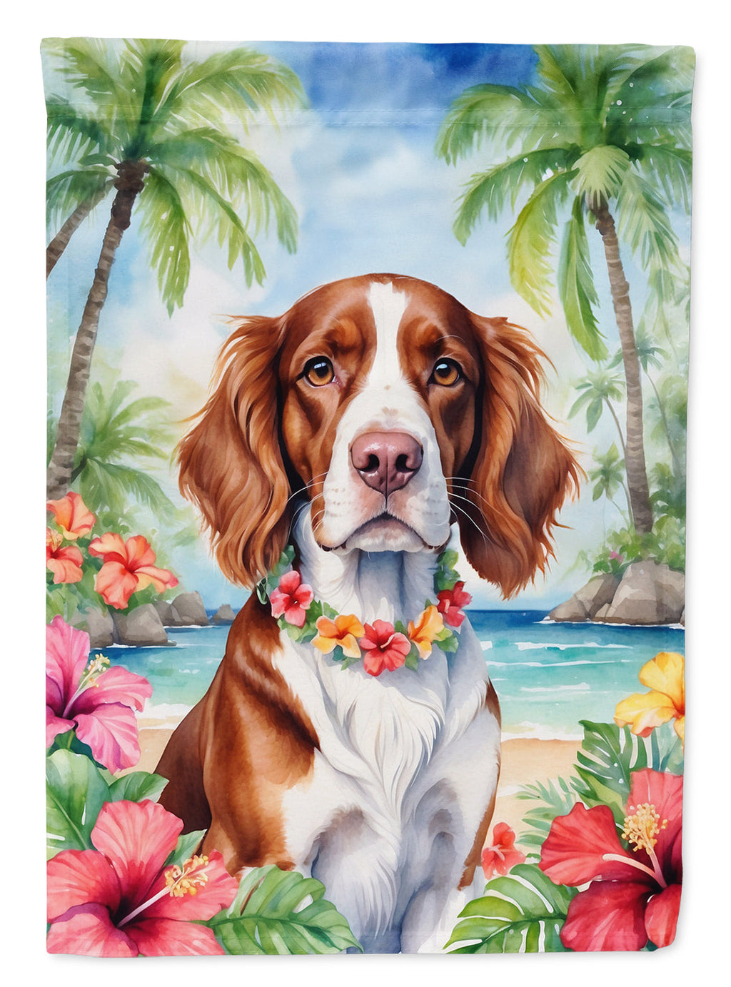Welsh Springer Spaniel Luau House Flag 28x40 Porch Sleeve Pole Decorative Outside Yard Banner Artwork Wall Hanging, Polyester