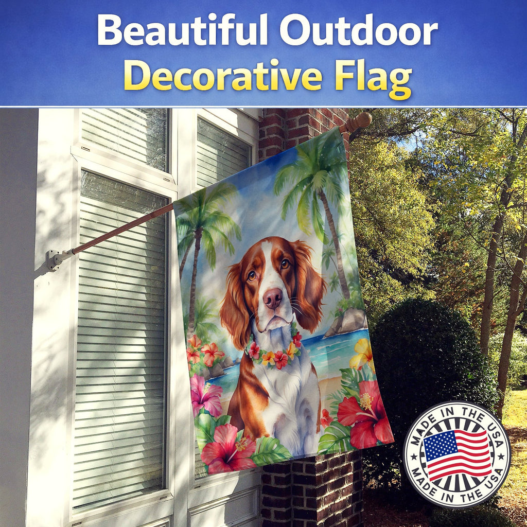 Welsh Springer Spaniel Luau House Flag 28x40 Porch Sleeve Pole Decorative Outside Yard Banner Artwork Wall Hanging, Polyester