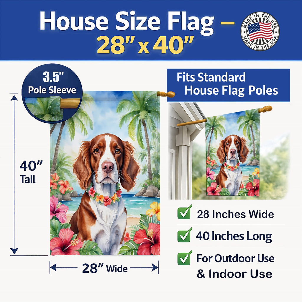 Welsh Springer Spaniel Luau House Flag 28x40 Porch Sleeve Pole Decorative Outside Yard Banner Artwork Wall Hanging, Polyester