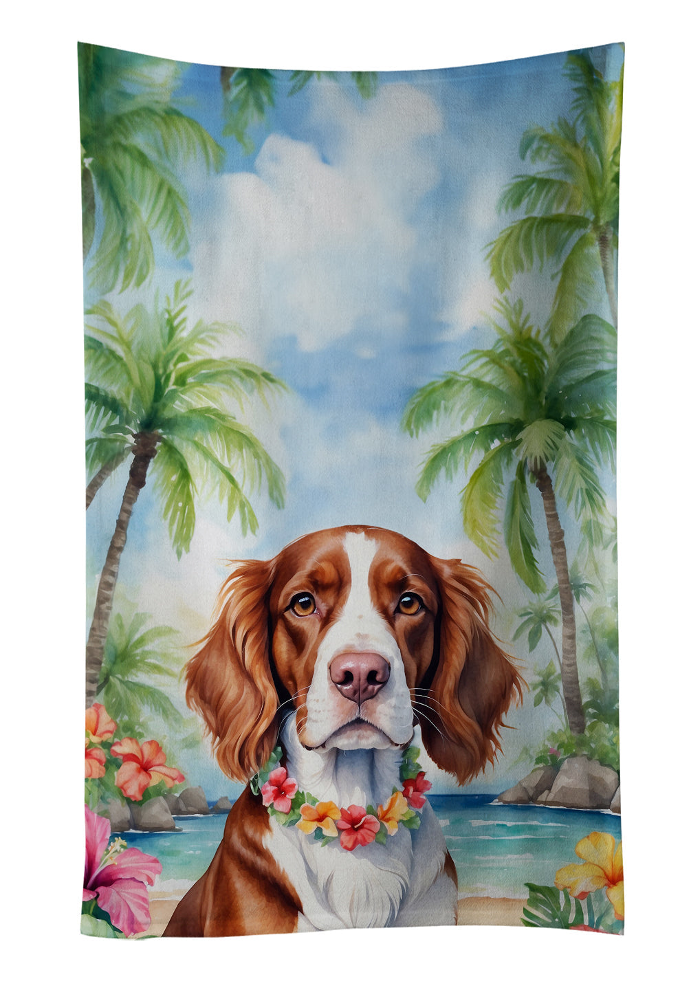 Welsh Springer Spaniel Luau Kitchen Towel Velour Plush Front and Cotton Loop Back Machine Washable
