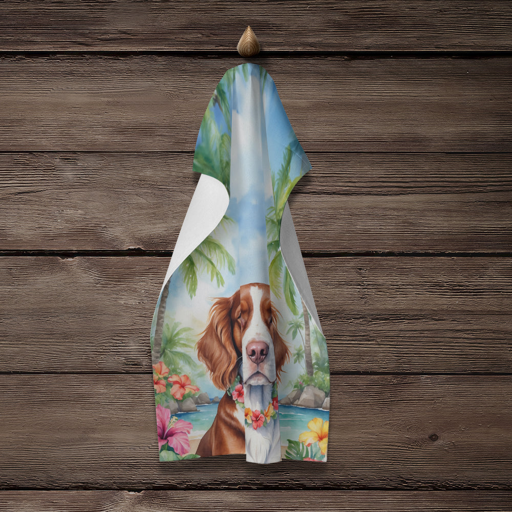 Welsh Springer Spaniel Luau Kitchen Towel Velour Plush Front and Cotton Loop Back Machine Washable