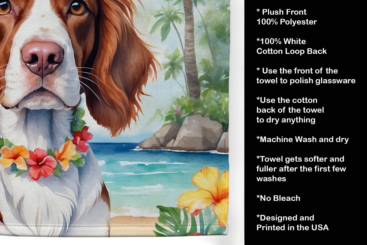 Welsh Springer Spaniel Luau Kitchen Towel Velour Plush Front and Cotton Loop Back Machine Washable