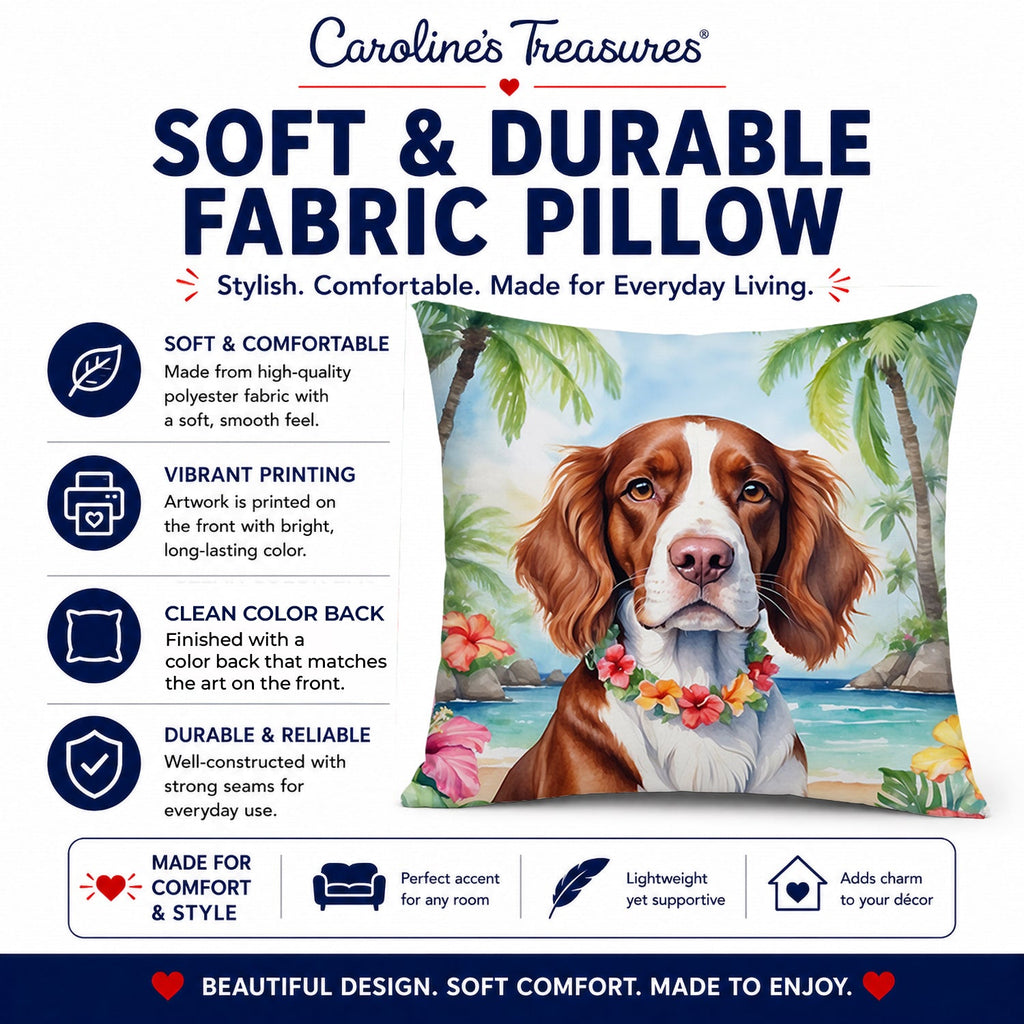 Welsh Springer Spaniel Luau Decorative Throw Pillow 14x14 Indoor Outdoor Accent Cushion, Fabric Cover with Insert for Sofa, Bed, Porch & Living Room