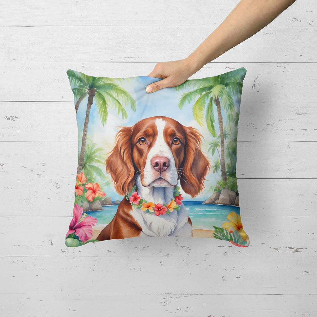 Welsh Springer Spaniel Luau Decorative Throw Pillow 18x18 Indoor Outdoor Accent Cushion, Fabric Cover with Insert for Sofa, Bed, Porch & Living Room