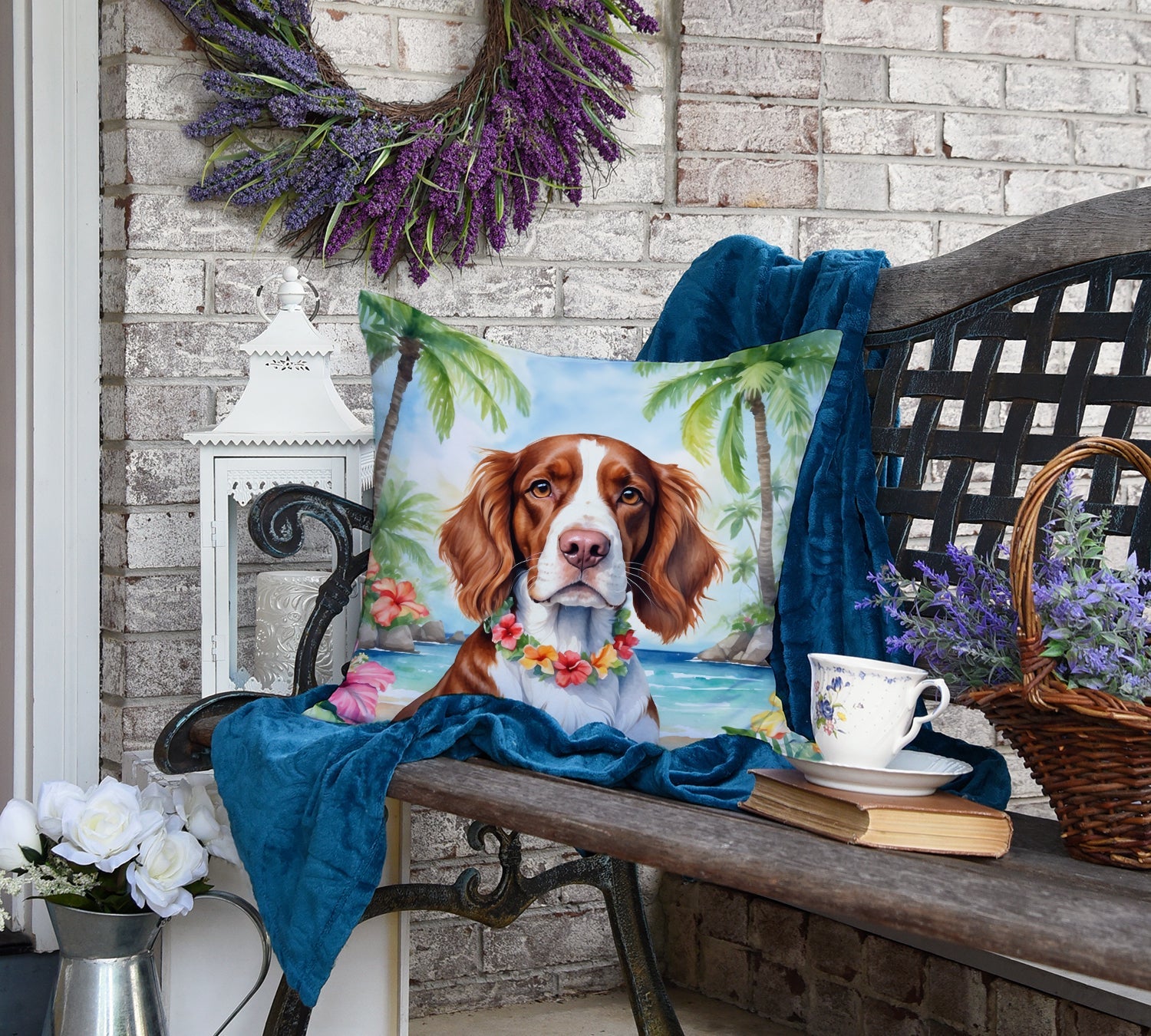 Welsh Springer Spaniel Luau Decorative Throw Pillow 18x18 Indoor Outdoor Accent Cushion, Fabric Cover with Insert for Sofa, Bed, Porch & Living Room