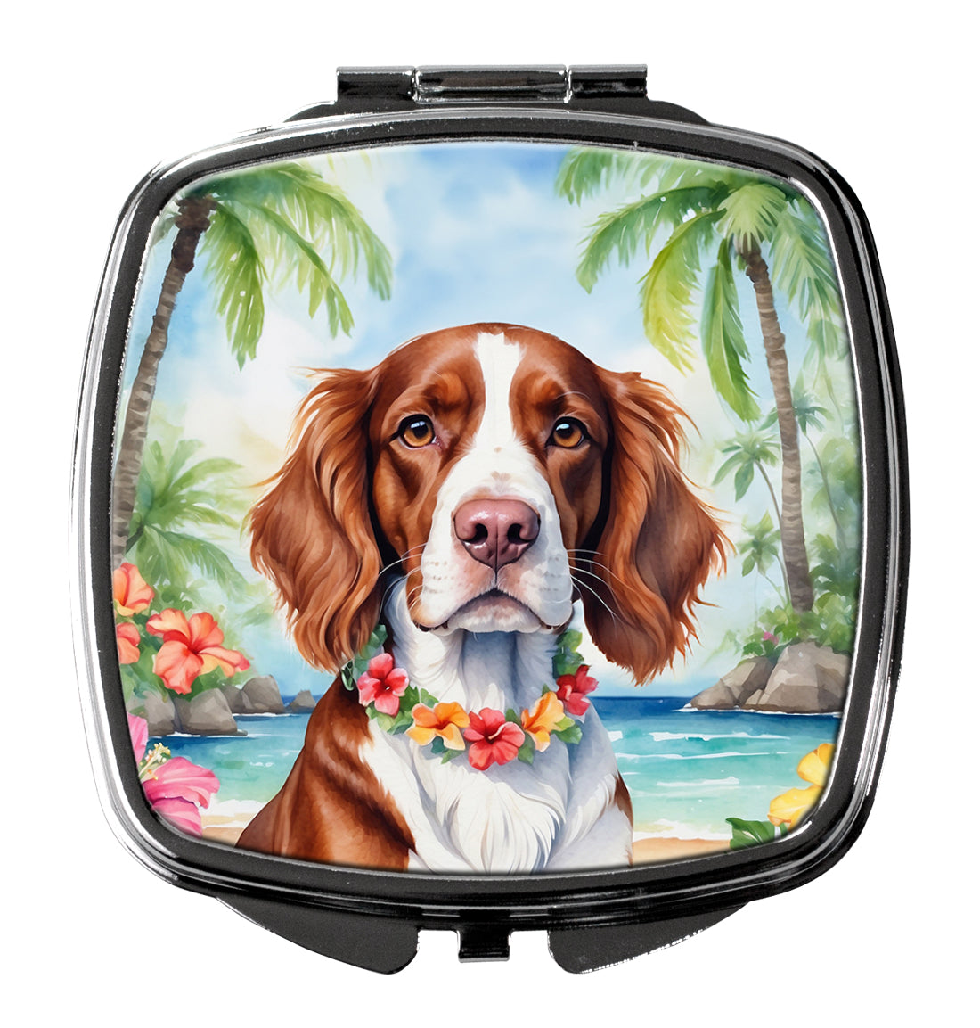 Welsh Springer Spaniel Luau Compact Mirror Decorative Travel Makeup Mirror for Women Girls Gifts Pocket Makeup Mirror Folding Handheld