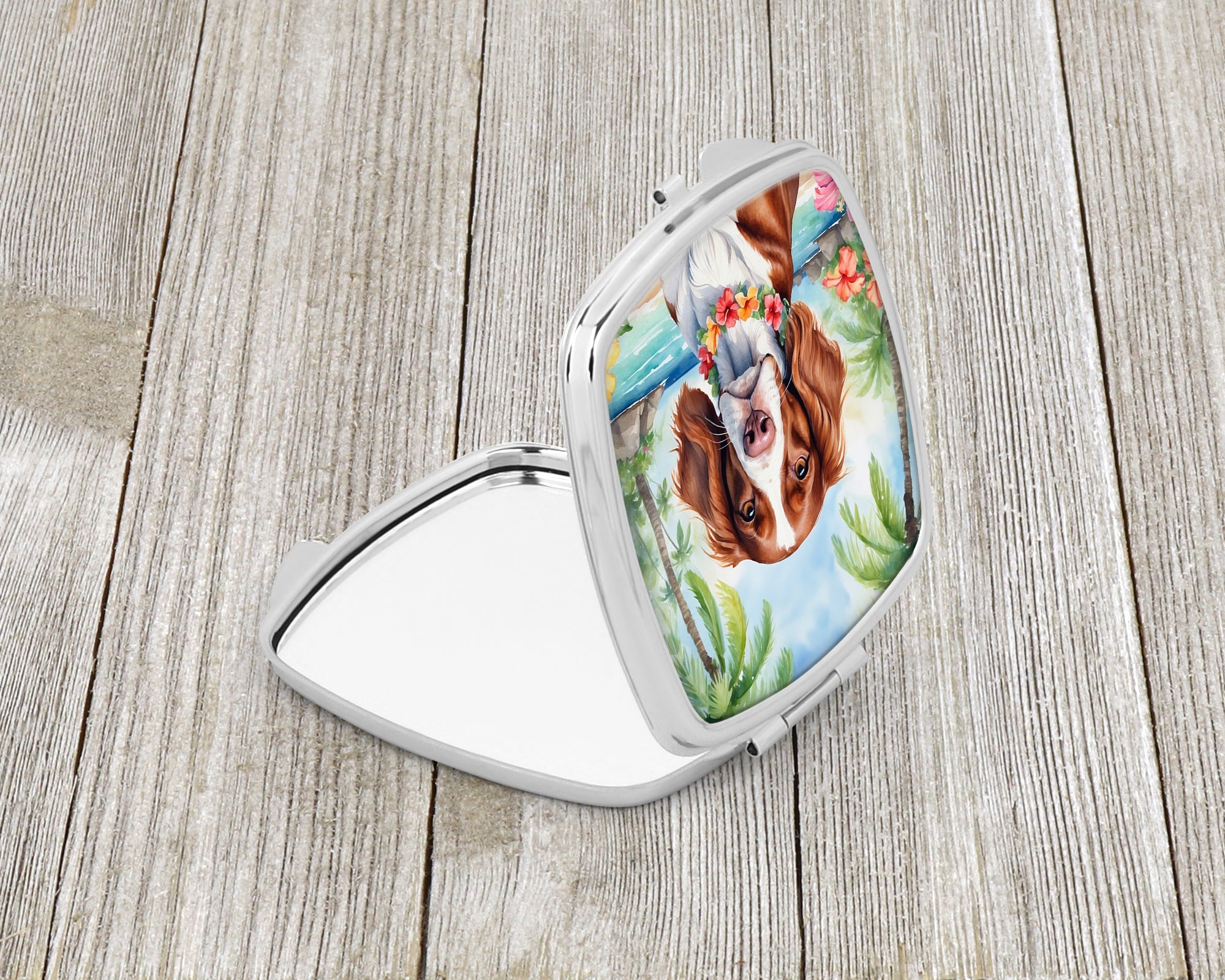 Welsh Springer Spaniel Luau Compact Mirror Decorative Travel Makeup Mirror for Women Girls Gifts Pocket Makeup Mirror Folding Handheld