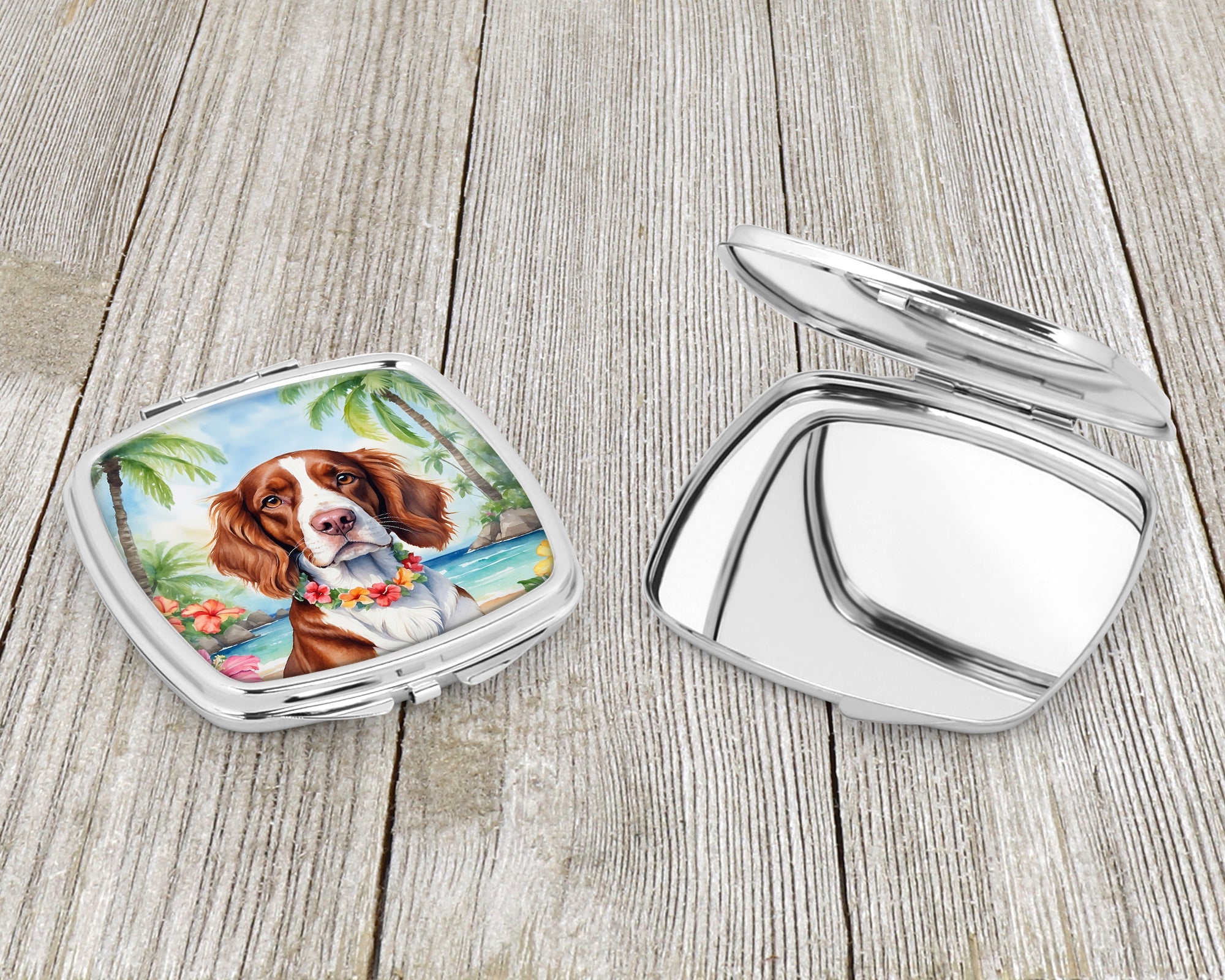 Welsh Springer Spaniel Luau Compact Mirror Decorative Travel Makeup Mirror for Women Girls Gifts Pocket Makeup Mirror Folding Handheld