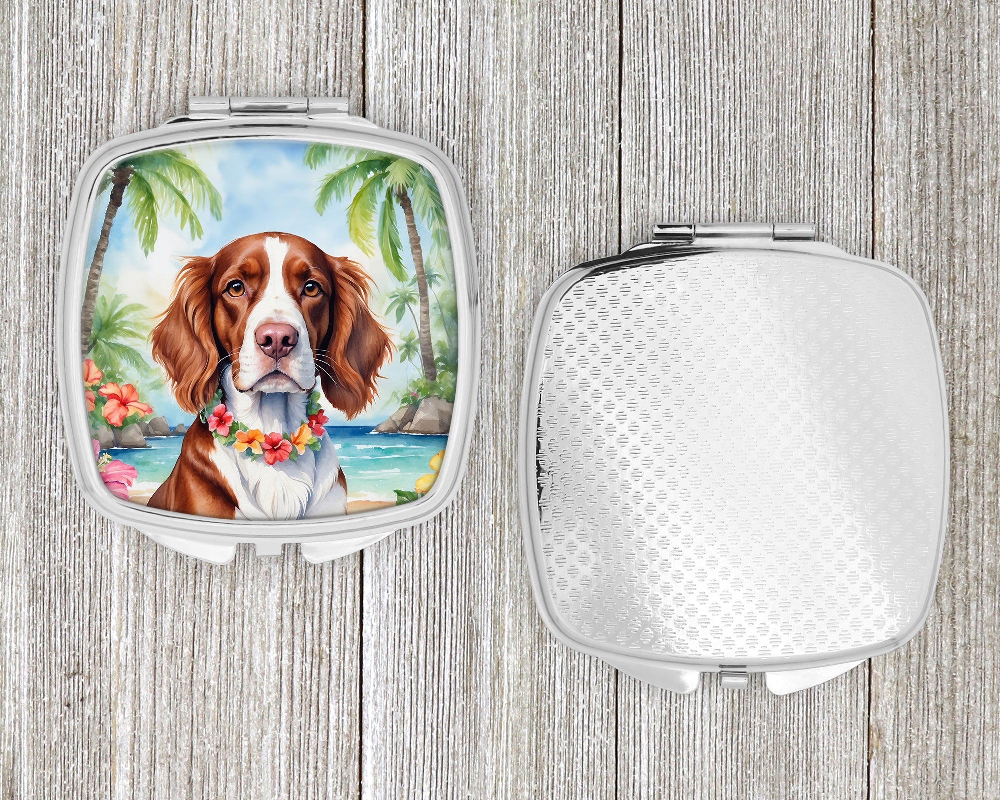 Welsh Springer Spaniel Luau Compact Mirror Decorative Travel Makeup Mirror for Women Girls Gifts Pocket Makeup Mirror Folding Handheld