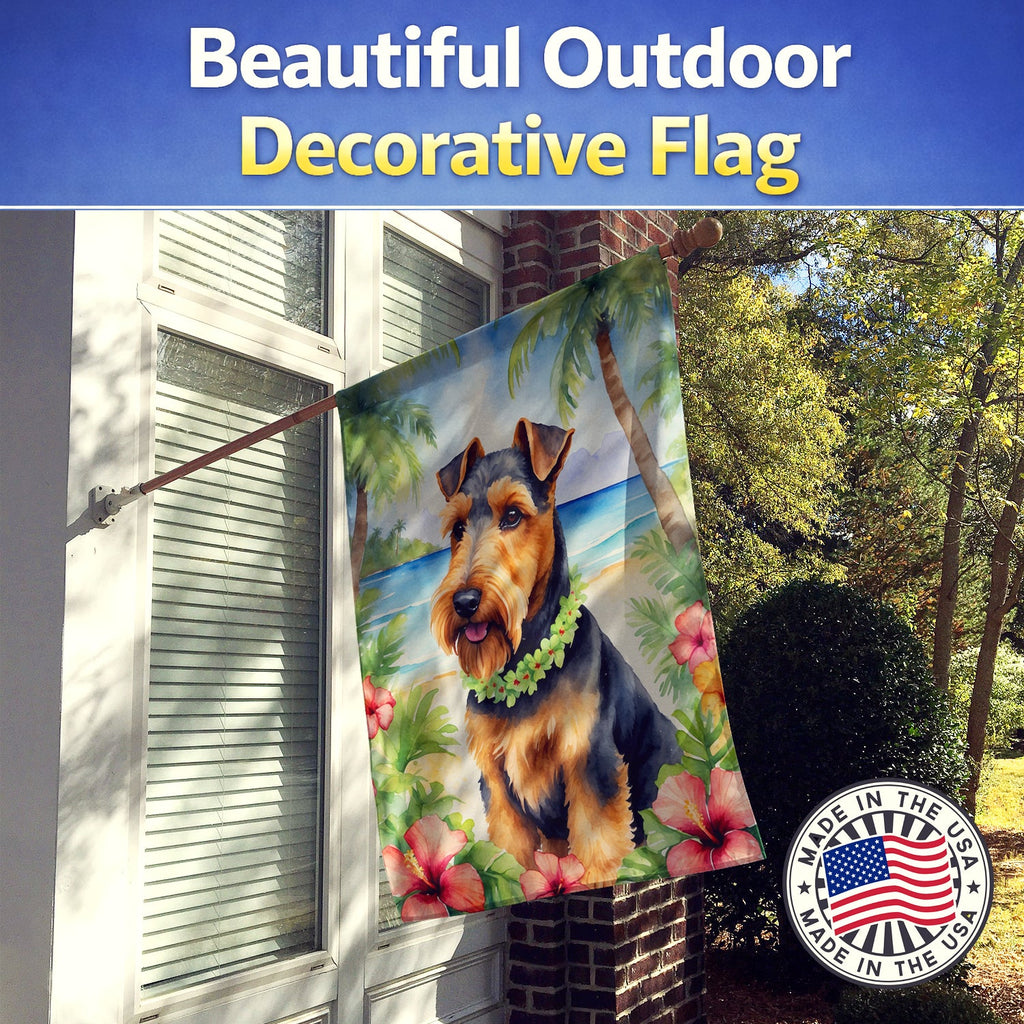 Welsh Terrier Luau House Flag 28x40 Porch Sleeve Pole Decorative Outside Yard Banner Artwork Wall Hanging, Polyester