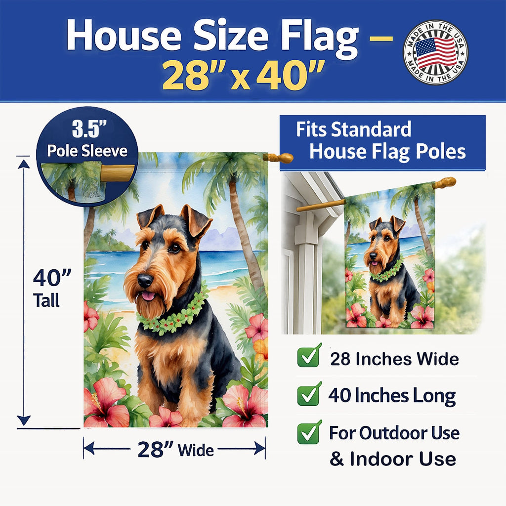 Welsh Terrier Luau House Flag 28x40 Porch Sleeve Pole Decorative Outside Yard Banner Artwork Wall Hanging, Polyester