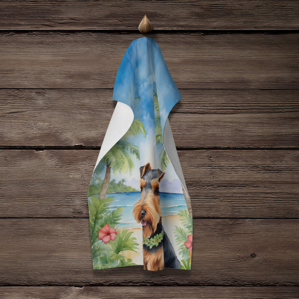 Welsh Terrier Luau Kitchen Towel Velour Plush Front and Cotton Loop Back Machine Washable