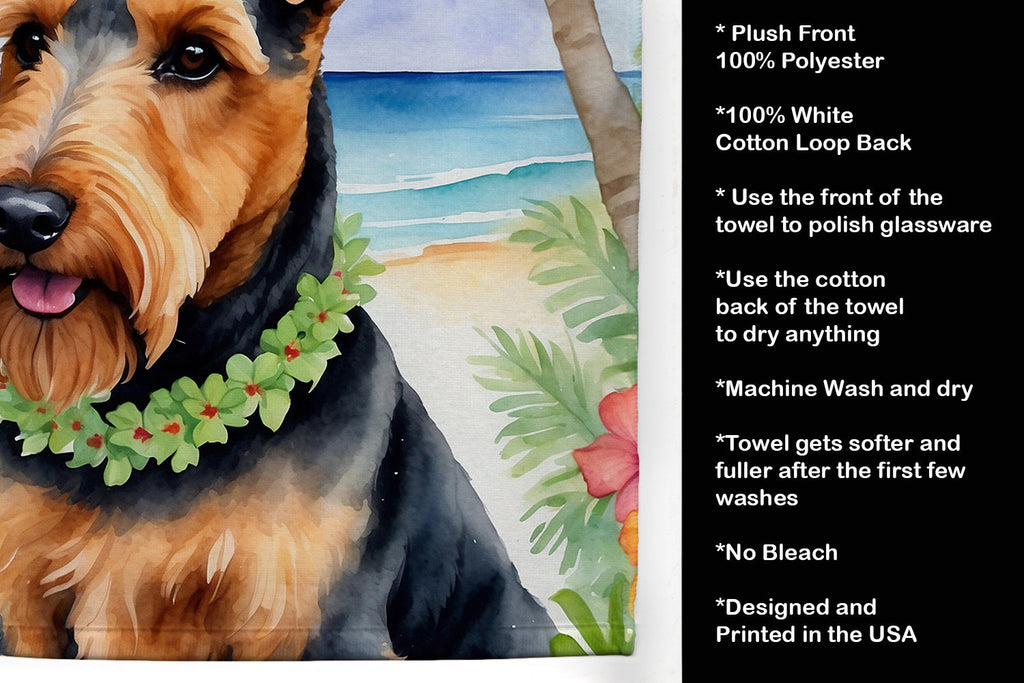 Welsh Terrier Luau Kitchen Towel Velour Plush Front and Cotton Loop Back Machine Washable